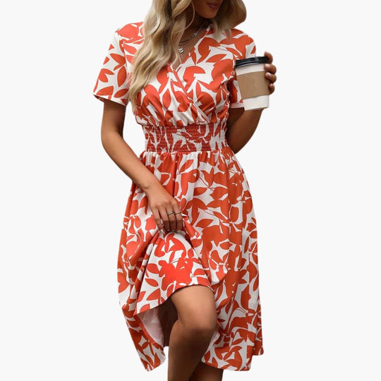 Women's Wrap Dress with V-Neck and Elastic Waist