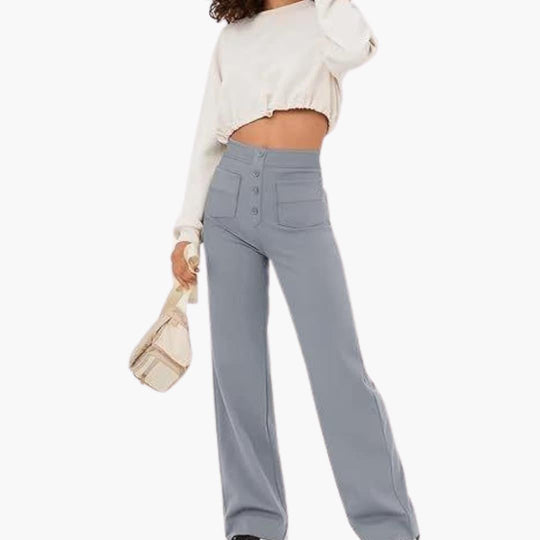 Women's Casual Trousers with Waistband and Front Pockets