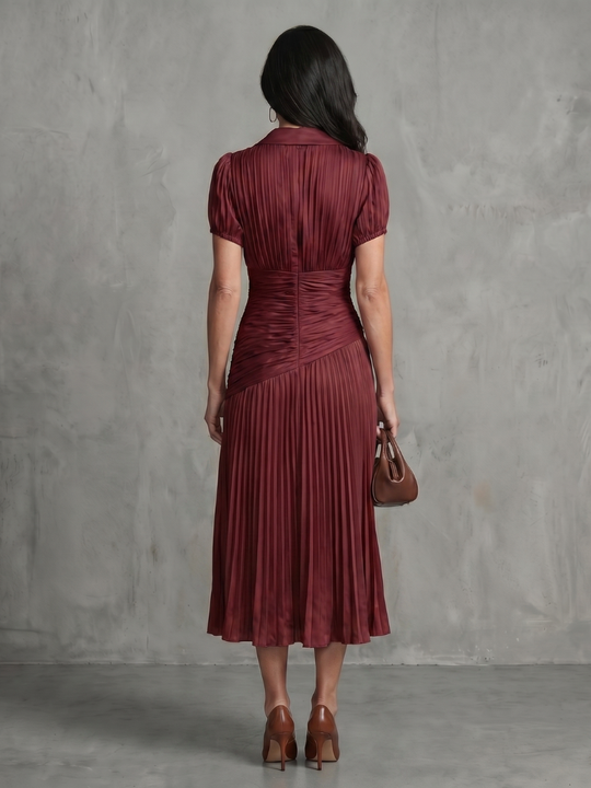 Theodora | Pleated Waistline Stripe Midi Dress