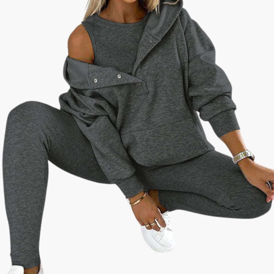 Women’s Three-Piece Lounge Set with Vest, Long Sleeve Top and Trousers