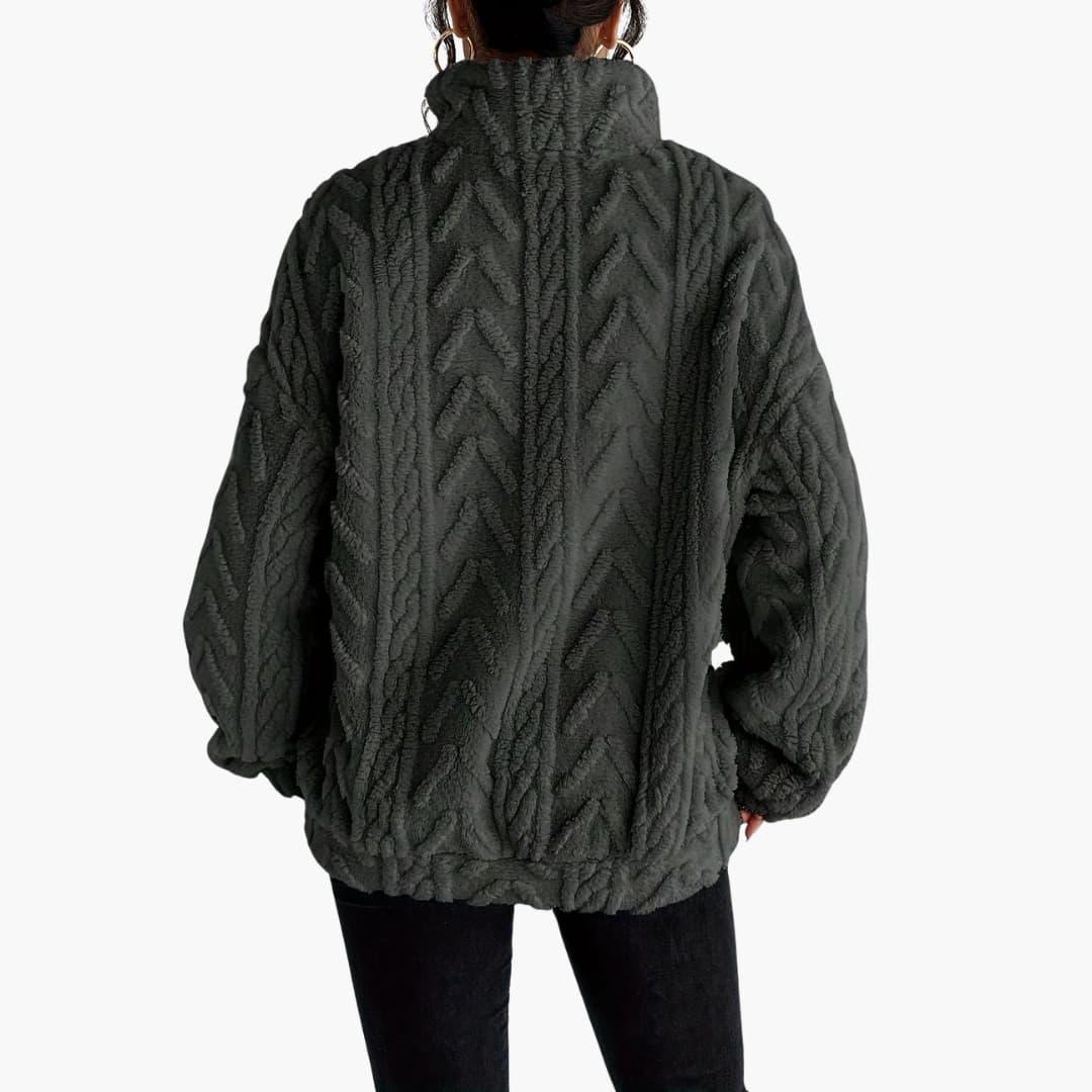 Cable Knit Half-Zip Fleece Sweatshirt - Cosy Fit for Women - Made by Jessica