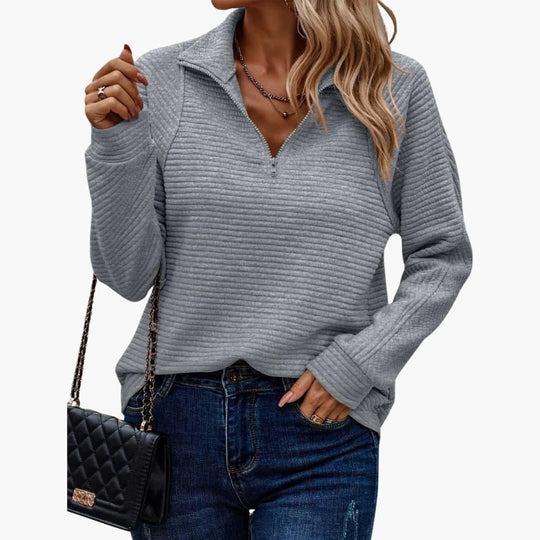 Women’s Jumper with Quarter-Zip Neckline and Ribbed Knit Texture