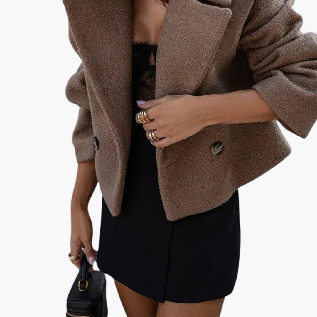 Women’s Cropped Jacket with Straight Hem and Long Sleeves