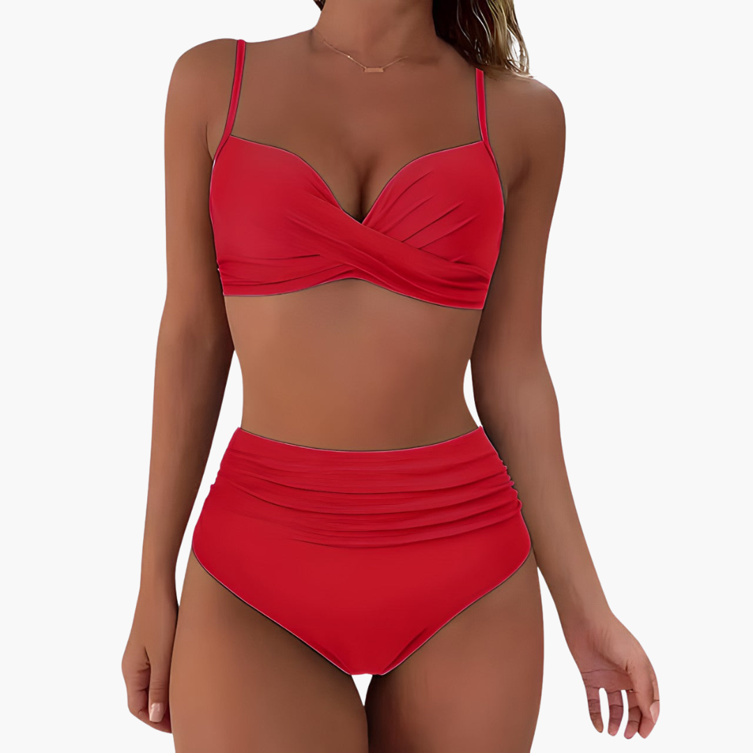 Women’s Bikini Set with Triangle Top and High-Waisted Bottoms