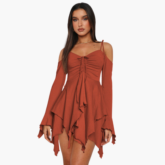 Women’s Mini Dress with Off‑Shoulder and Layered Detail