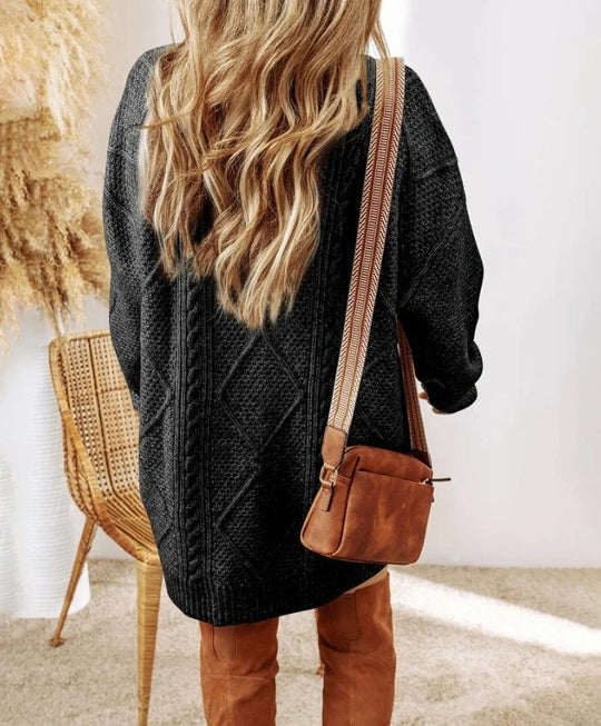 Women's Cable Knit Oversized Jumper Dress with Ribbed Cuffs