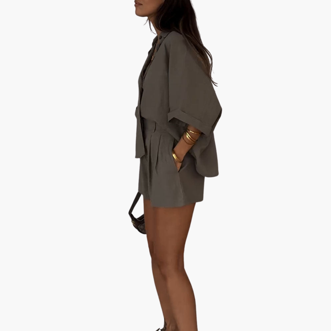 Women’s Two Piece Co Ord Set with Collared Shirt