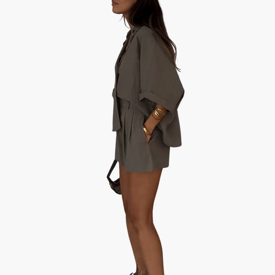 Women’s Two Piece Co Ord Set with Collared Shirt