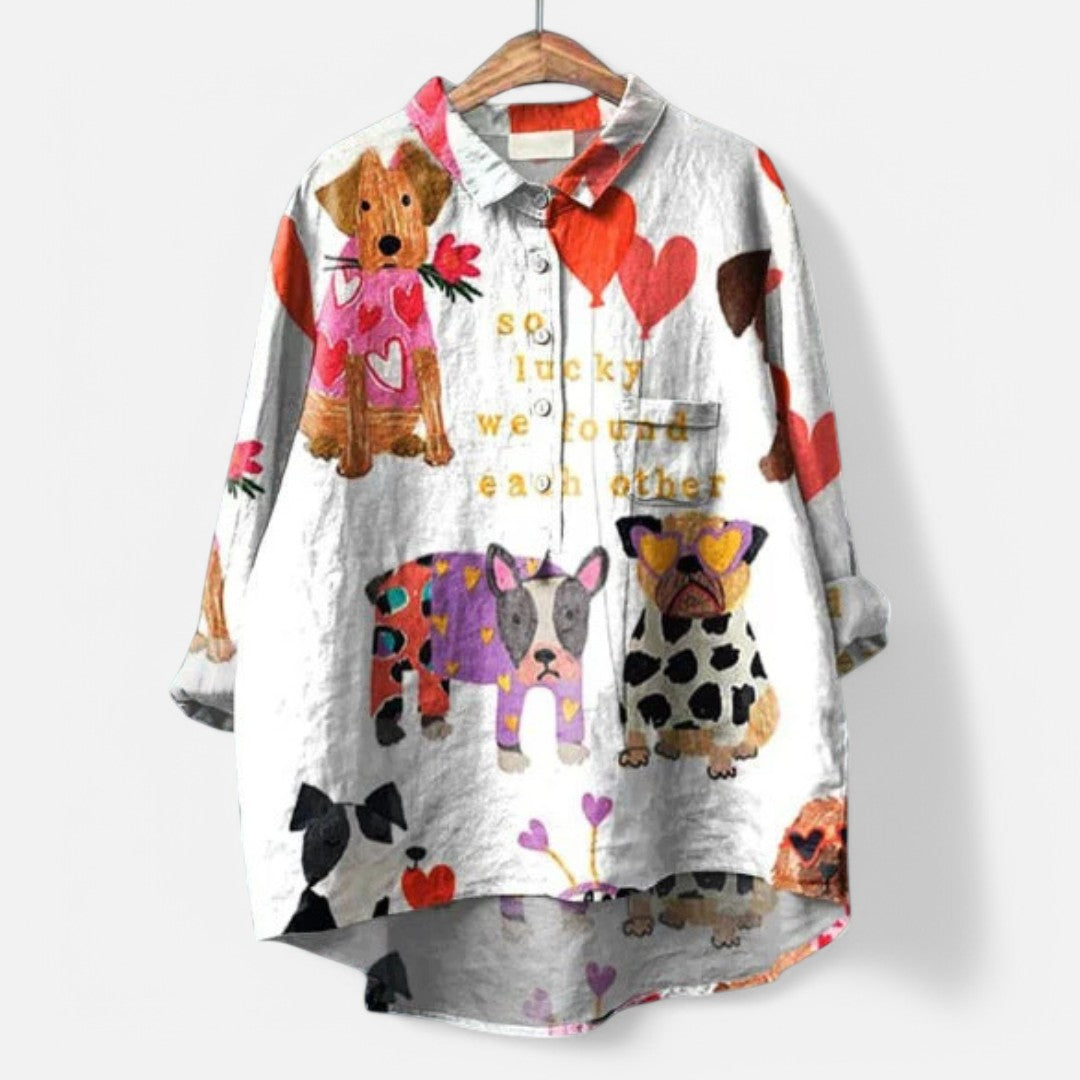 Women’s Long Sleeve Dog Print Blouse