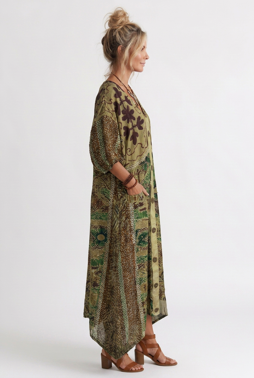 Aleta | Button Front Artistic Print Oversized Maxi Dress