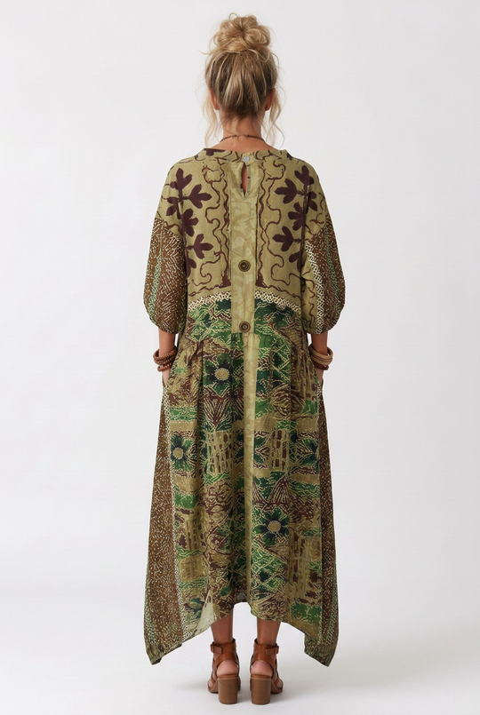 Aleta | Button Front Artistic Print Oversized Maxi Dress