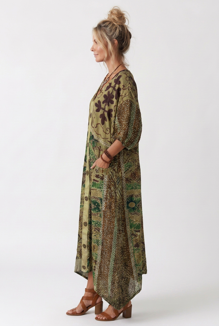 Aleta | Button Front Artistic Print Oversized Maxi Dress