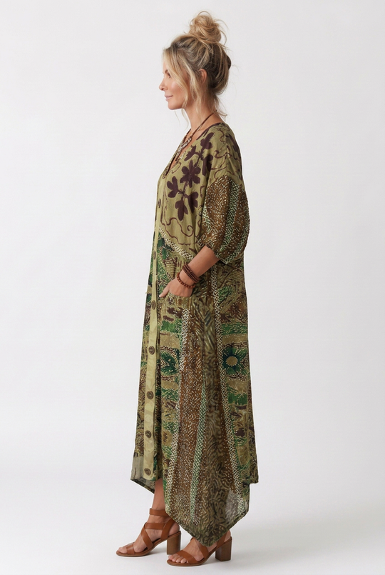 Aleta | Button Front Artistic Print Oversized Maxi Dress