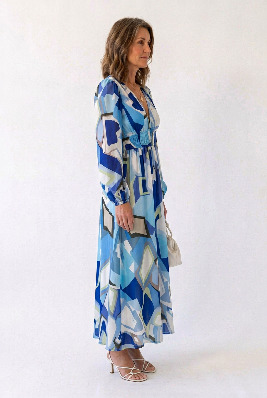 Althea | Long Sleeve Printed V-Neck Maxi Dress