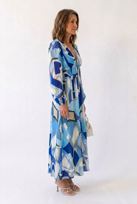 Althea | Long Sleeve Printed V-Neck Maxi Dress