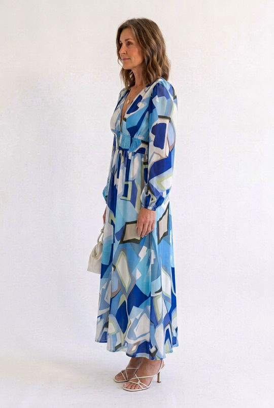 Althea | Long Sleeve Printed V-Neck Maxi Dress