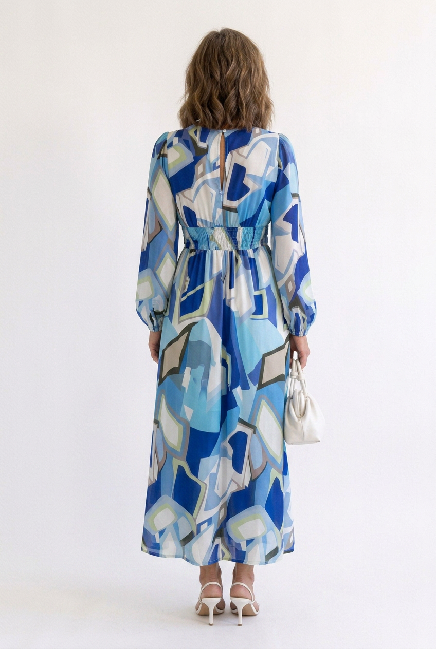 Althea | Long Sleeve Printed V-Neck Maxi Dress