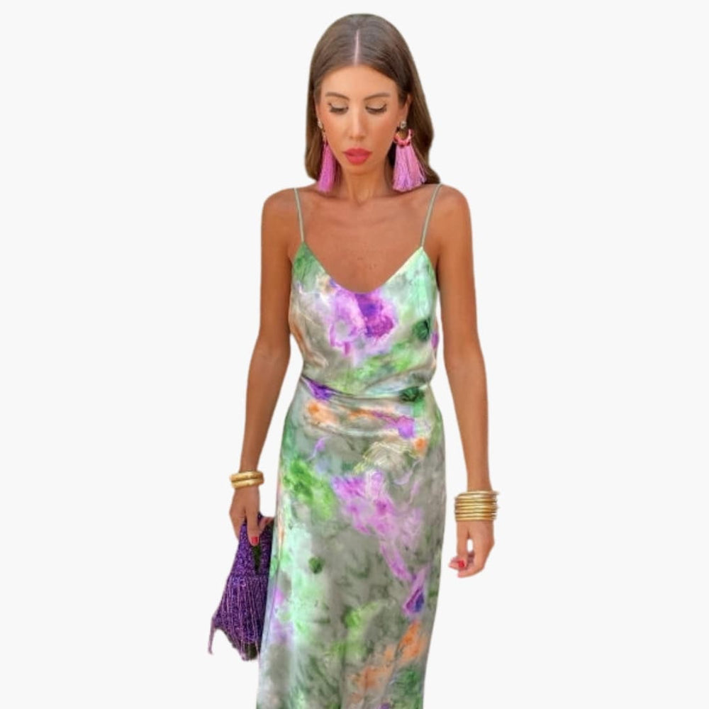 Women’s Dress with Floral Pattern and Detachable Scarf
