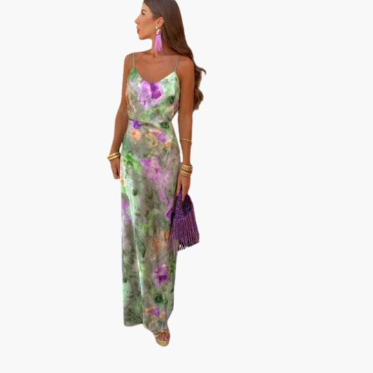 Women’s Dress with Floral Pattern and Detachable Scarf