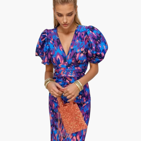 Women’s Dress with One-Shoulder Design and Pleated Sleeves