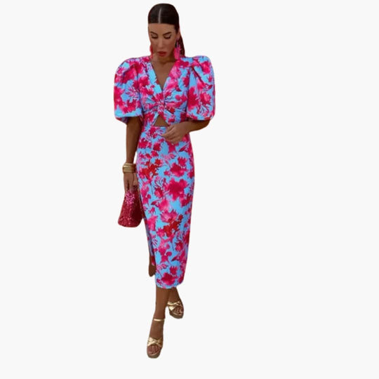 Women’s Dress with One-Shoulder Design and Pleated Sleeves