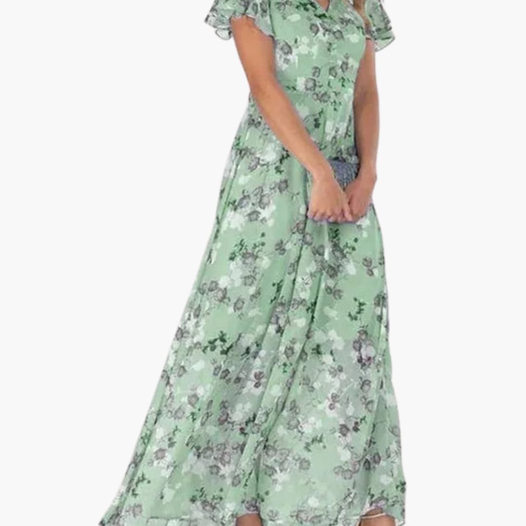 Women’s Dress with V-Neckline and Flutter Sleeves