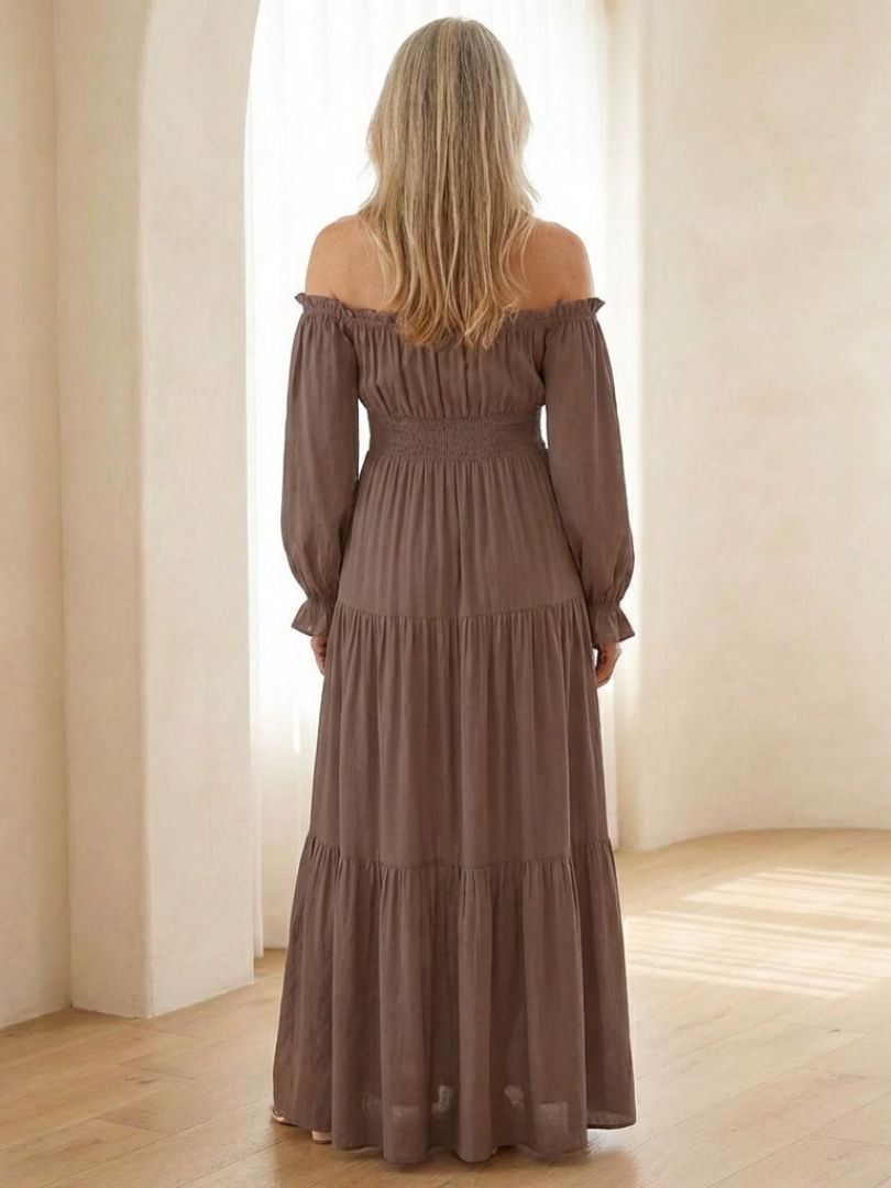 Aveline | Off Shoulder Long Sleeve Smocked Maxi Dress