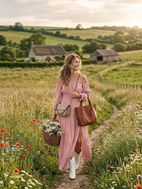Aveline | Off Shoulder Long Sleeve Smocked Maxi Dress