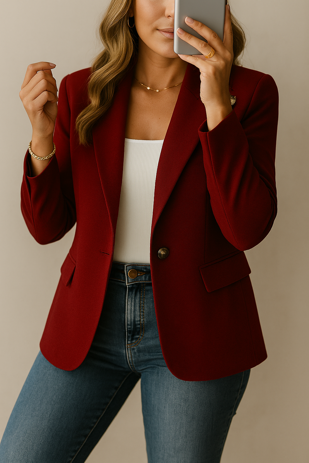 Women's Blazer with Tailored Fit and Single-Button Closure
