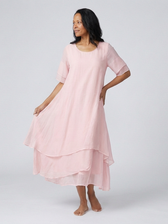 Clara | Short Sleeve Layered Midi Dress