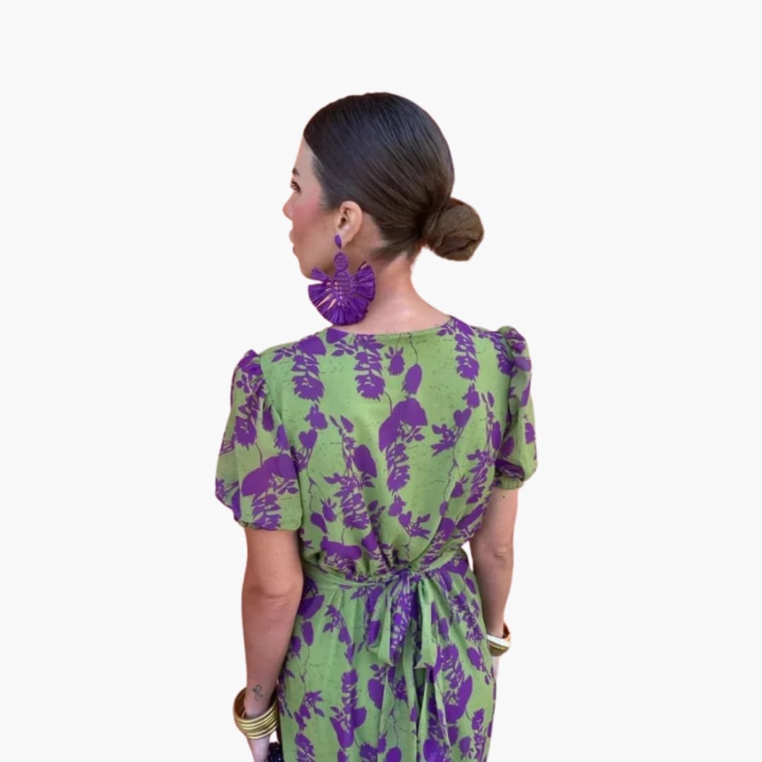 Women’s Floral Wrap Dress with Puff Sleeves