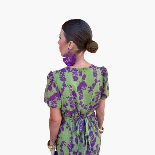 Women’s Floral Wrap Dress with Puff Sleeves