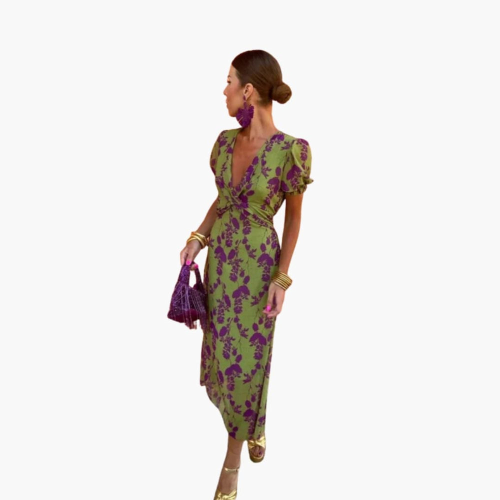 Women’s Floral Wrap Dress with Puff Sleeves