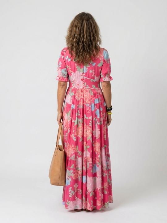 Ione | Short Sleeve V Neck Floral Midi Dress