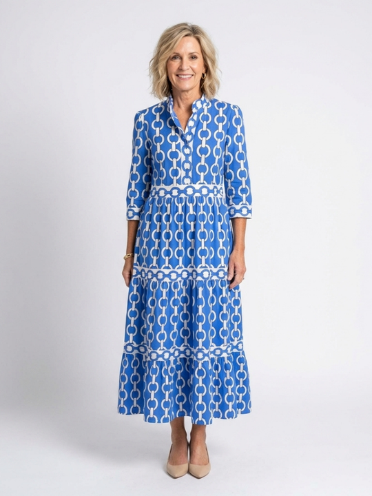 Ysolde | Three-Quarter Sleeve Chain Pattern Midi Dress