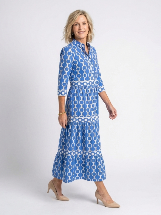 Ysolde | Three-Quarter Sleeve Chain Pattern Midi Dress