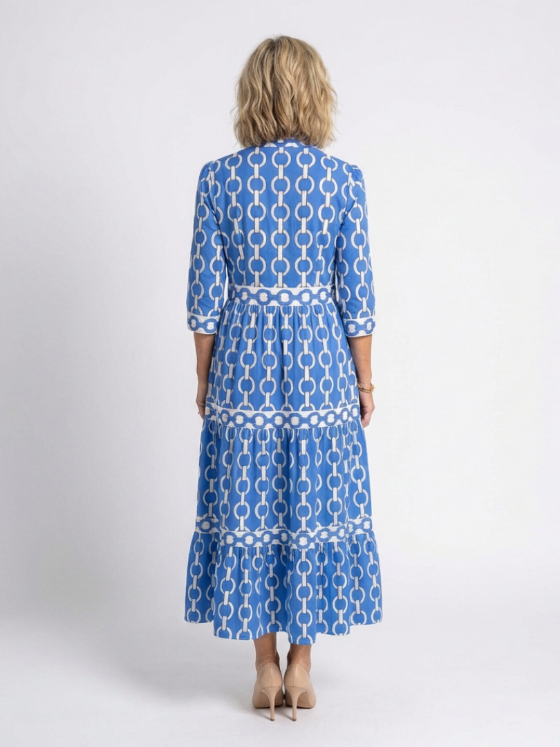 Ysolde | Three-Quarter Sleeve Chain Pattern Midi Dress