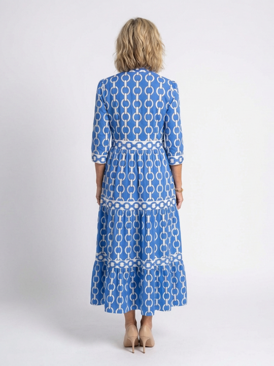 Ysolde | Three-Quarter Sleeve Chain Pattern Midi Dress