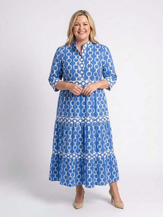 Ysolde | Three-Quarter Sleeve Chain Pattern Midi Dress