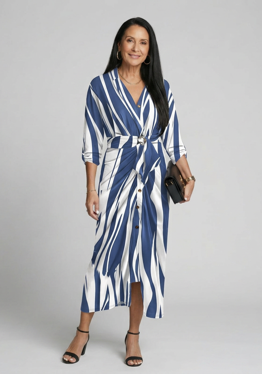 Elden | Abstract Brushstroke Wrap Midi Dress