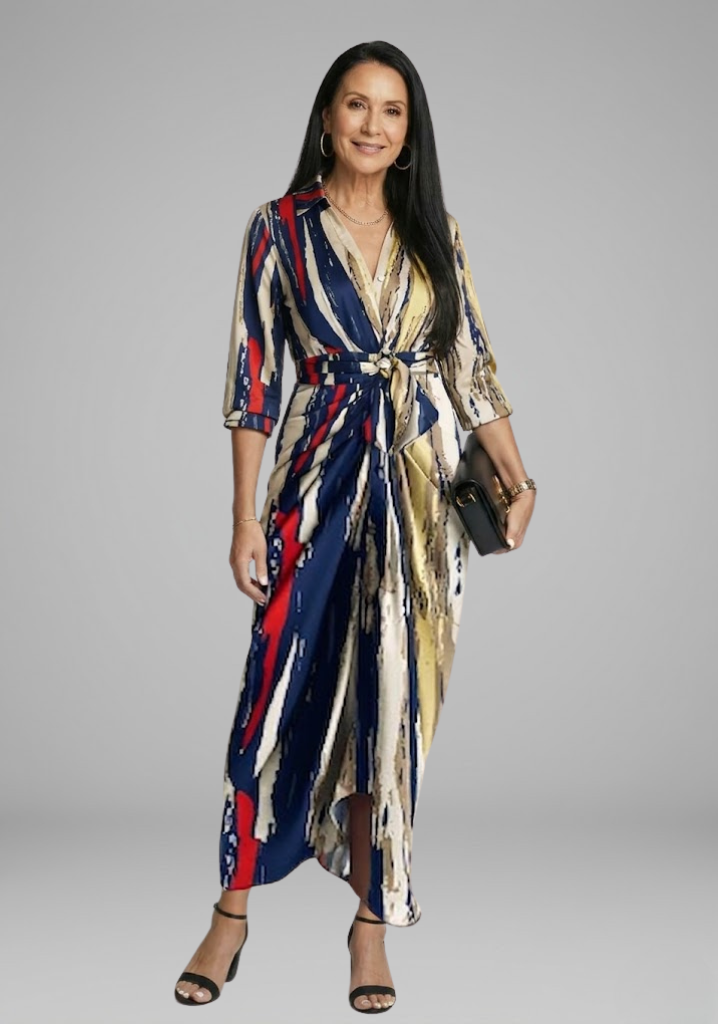 Elden | Abstract Brushstroke Wrap Midi Dress