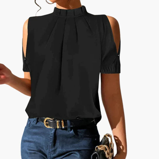 Women's Blouse with Pleated Front and Cold Shoulder