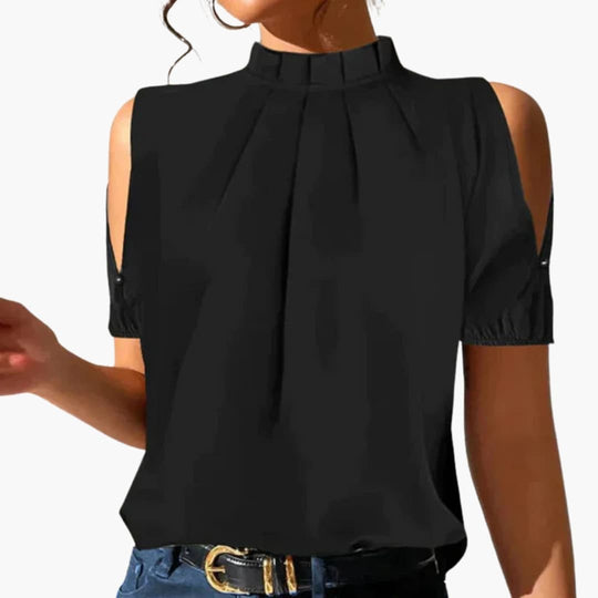 Women's Blouse with Pleated Front and Cold Shoulder