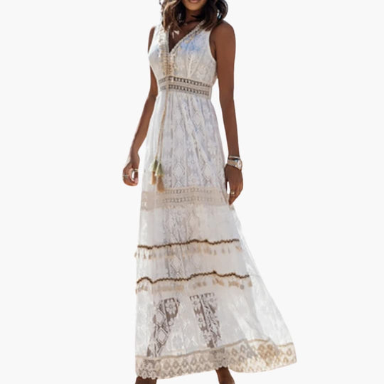 Women’s Boho Dress with Tassel Ties and Drawstring Waist