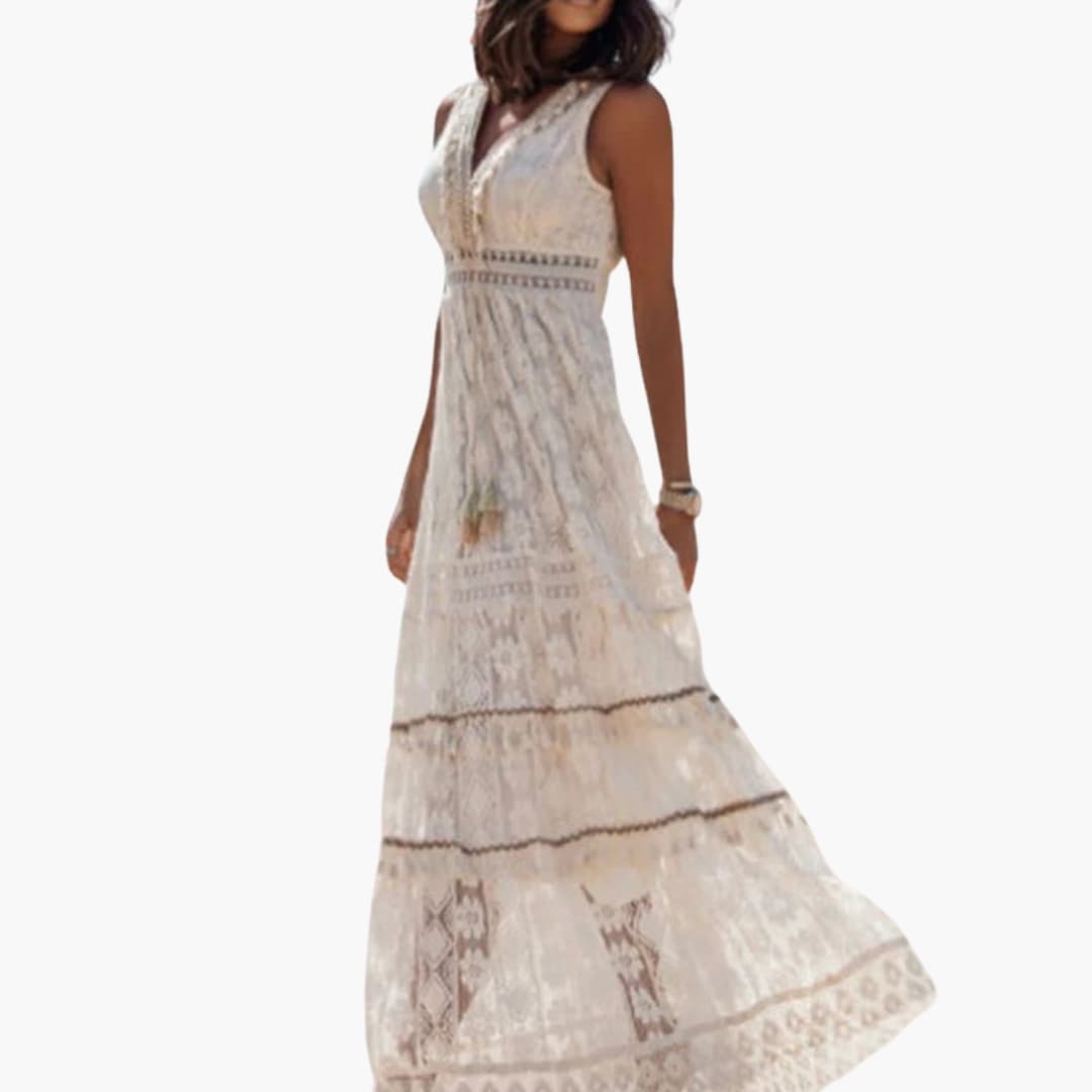 Women’s Boho Dress with Tassel Ties and Drawstring Waist