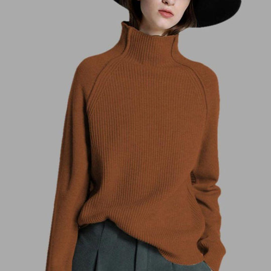Women's Ribbed Turtleneck Jumper with Relaxed Fit