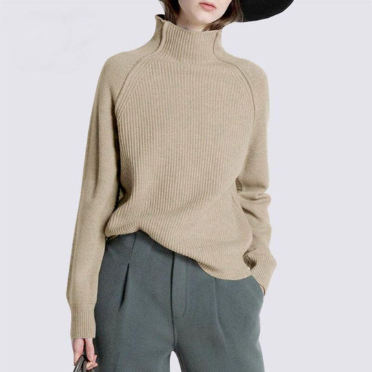 Women's Ribbed Turtleneck Jumper with Relaxed Fit