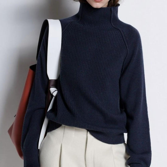 Women's Ribbed Turtleneck Jumper with Relaxed Fit