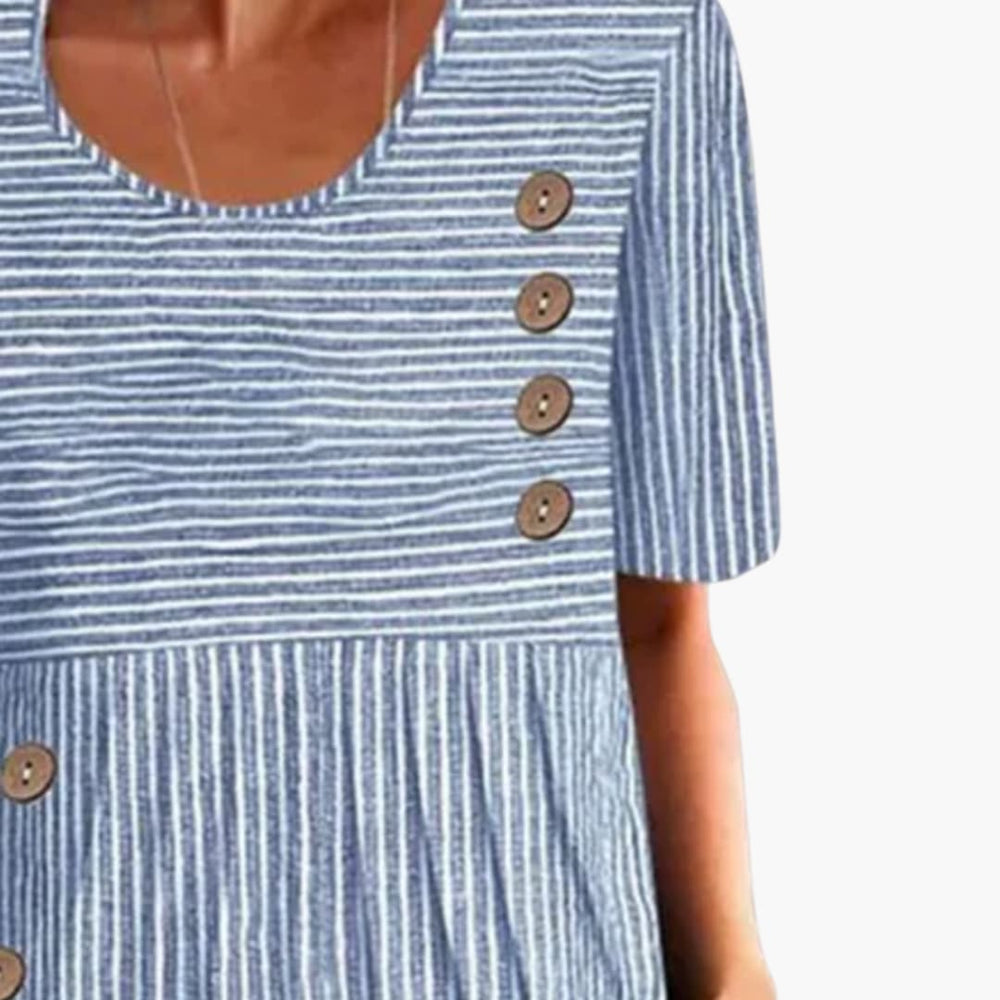 Women’s Midi Dress with Button Front and Striped Pattern