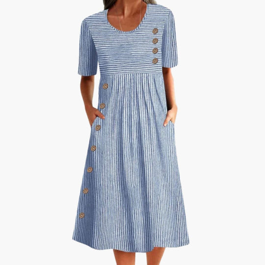 Women’s Midi Dress with Button Front and Striped Pattern